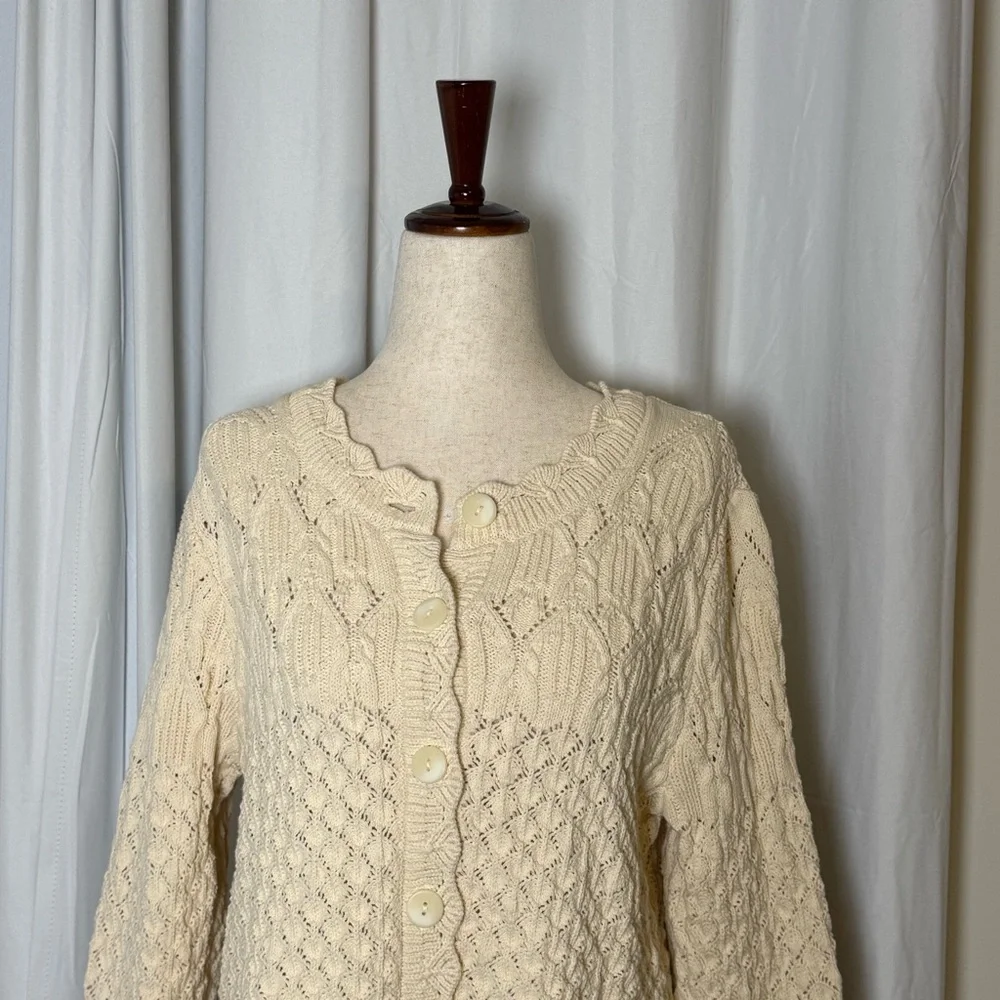 ba&sh Jump Cardigan Cropped Crochet Scalloped Cream Size 3 Womens US 8 Parisian - Picture 12 of 16